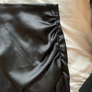 ZARA midi black satin slit skirt
